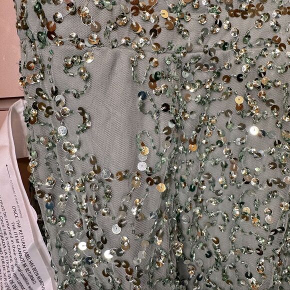 NWT MAC DUGGAL Butterfly Sleeve Tea length sequin dress Sage Size 18 - Picture 13 of 13